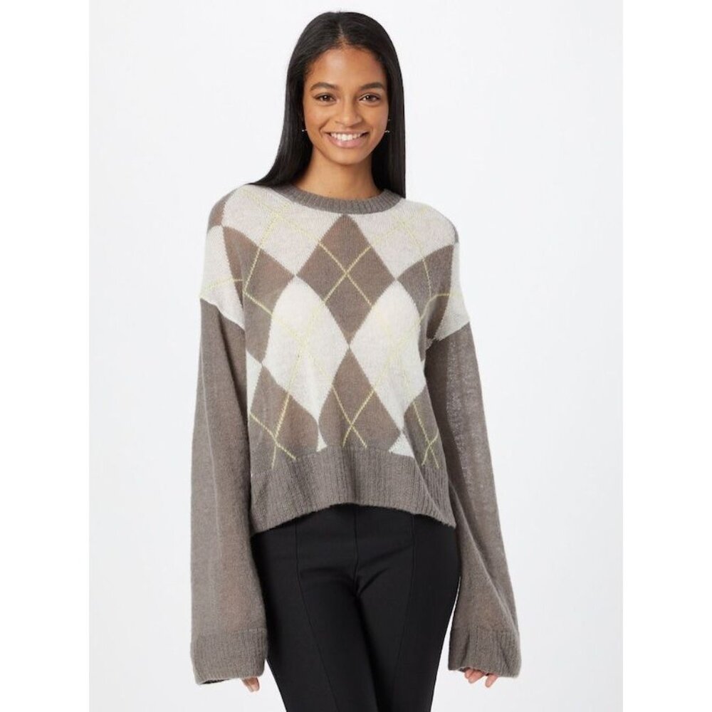Weekday Argyle Sweater Womens Small Brown Wool Open Knit Light Academia - Picture 14 of 16